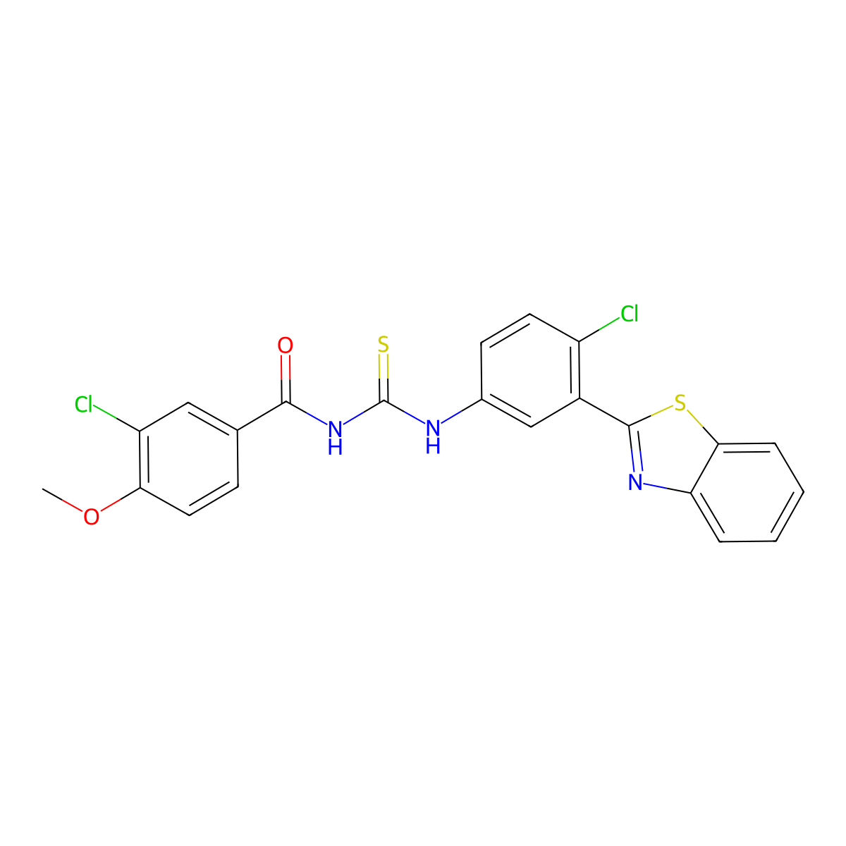 N-[[3-(1,3-benzothiazol-2-yl)-4-chlorophenyl]carbamothioyl]-3-chloro-4-methoxybenzamide molecular structure, CAS 6401-50-9
