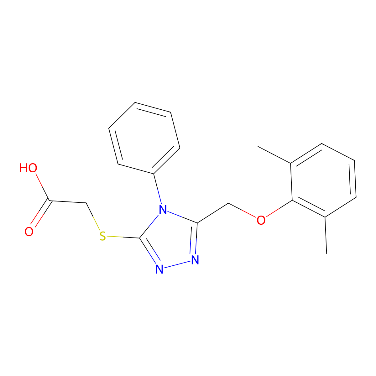 2-((5-((2,6-dimethylphenoxy)methyl)-4-phenyl-4H-1,2,4-triazol-3-yl)sulfanyl)acetic acid molecular structure, CAS 64013-61-2
