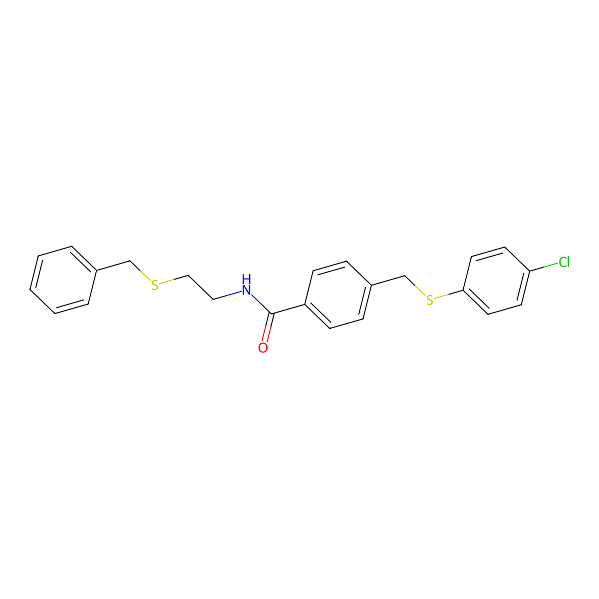 N-(2-benzylsulfanylethyl)-4-[(4-chlorophenyl)sulfanylmethyl]benzamide molecular structure, CAS 6402-96-6