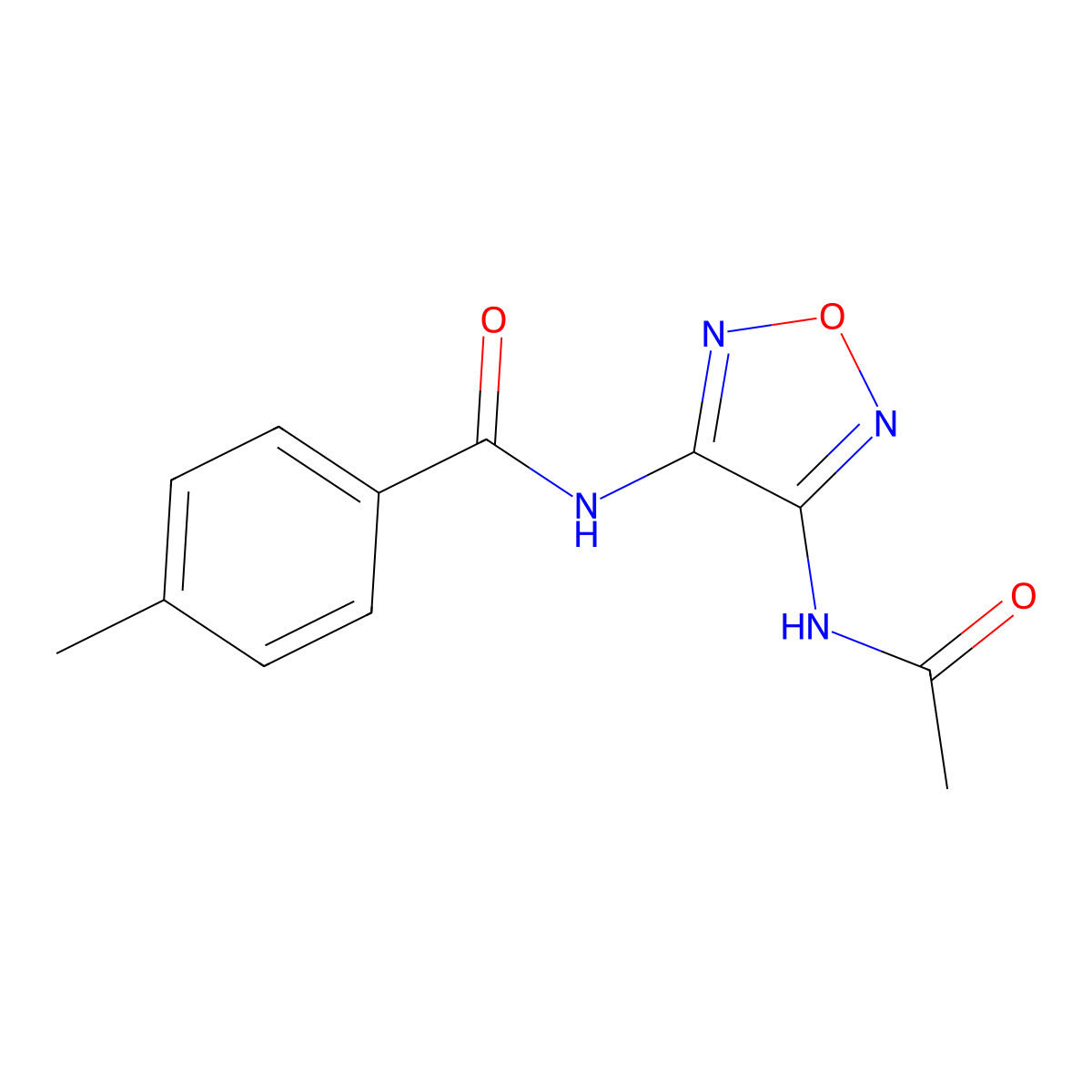 N-(4-acetamido-1,2,5-oxadiazol-3-yl)-4-methylbenzamide molecular structure, CAS 640238-19-3