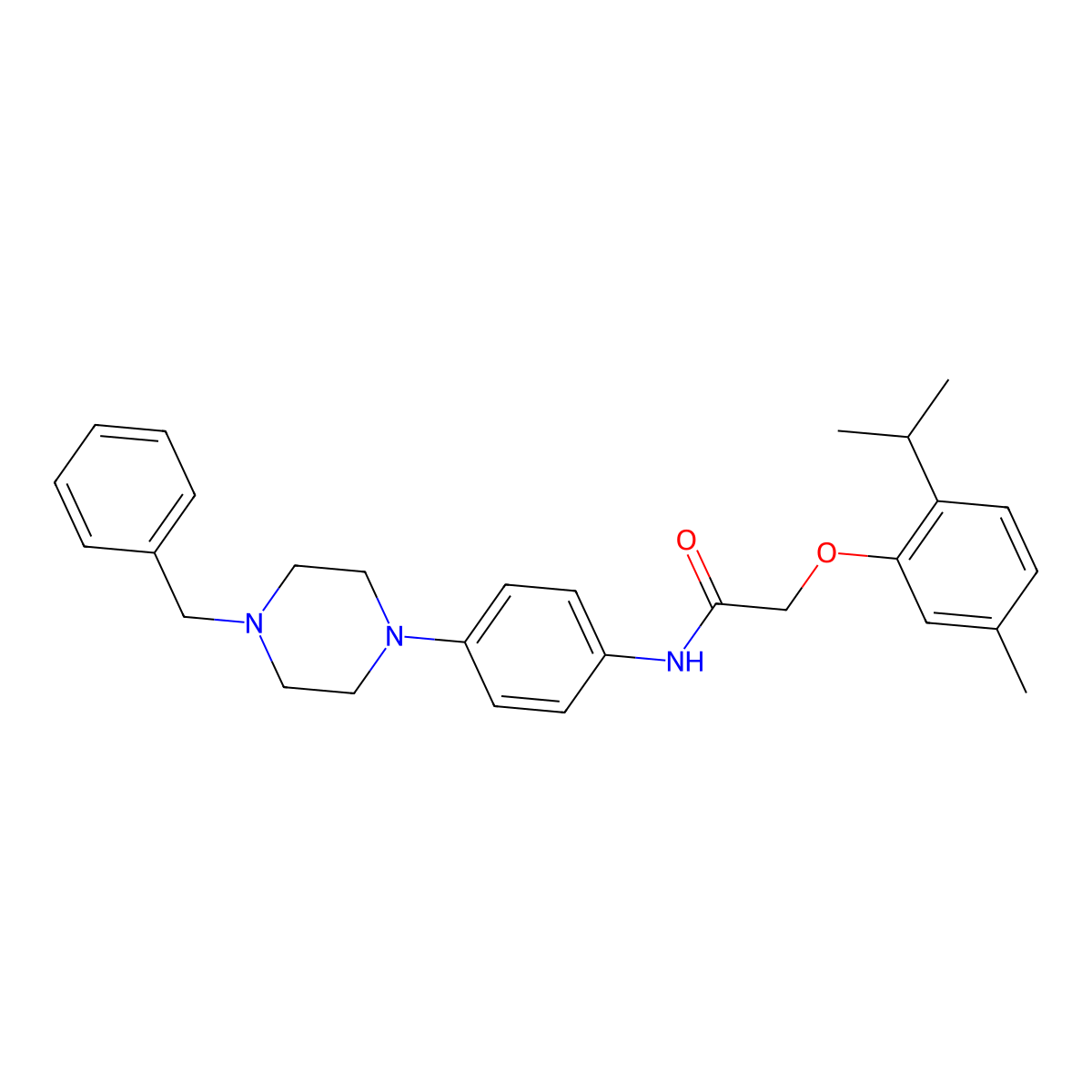 N-[4-(4-benzylpiperazin-1-yl)phenyl]-2-(5-methyl-2-propan-2-ylphenoxy)acetamide molecular structure, CAS 640240-47-7