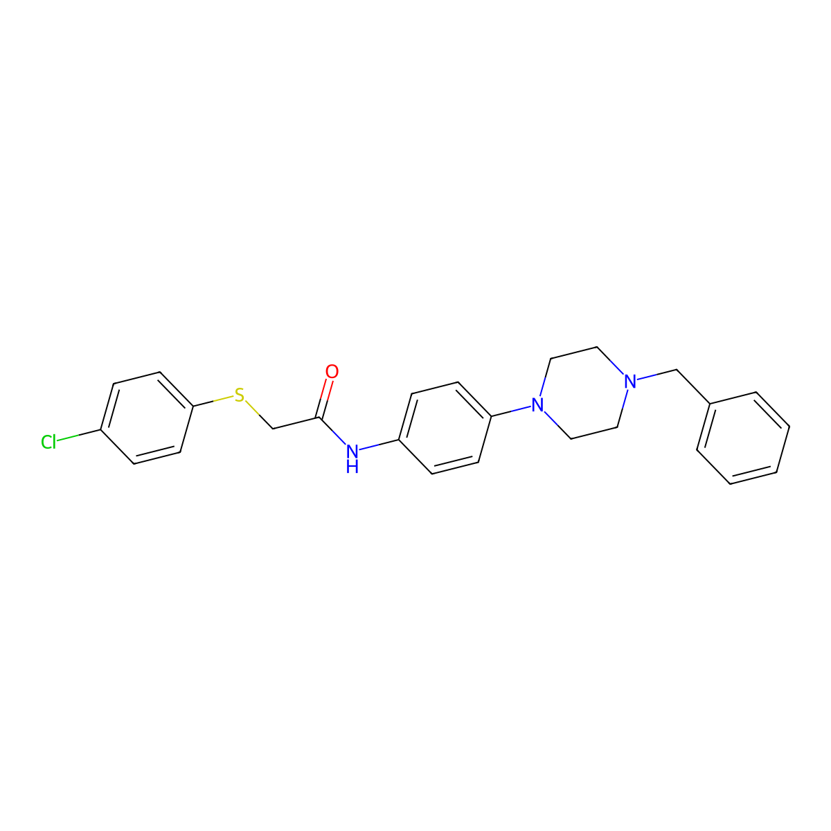 N-[4-(4-benzyl-1-piperazinyl)phenyl]-2-[(4-chlorophenyl)sulfanyl]acetamide molecular structure, CAS 640240-63-7