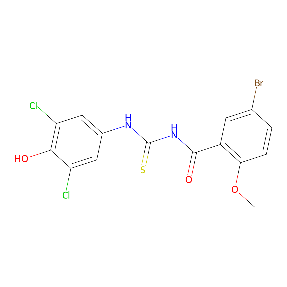 5-bromo-N-[(3,5-dichloro-4-hydroxyphenyl)carbamothioyl]-2-methoxybenzamide molecular structure, CAS 640242-97-3
