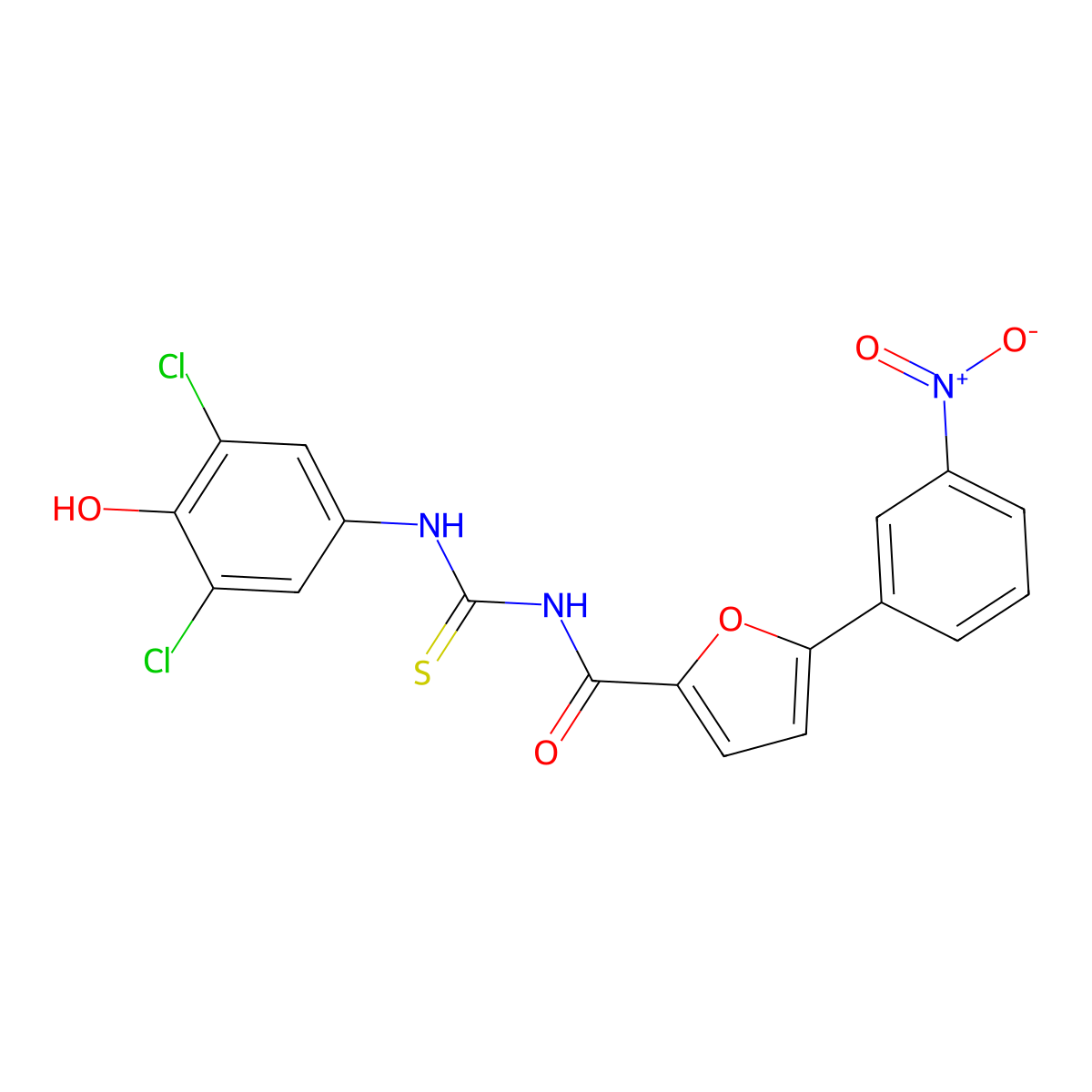 N-[(3,5-dichloro-4-hydroxyphenyl)carbamothioyl]-5-(3-nitrophenyl)furan-2-carboxamide molecular structure, CAS 640244-25-3