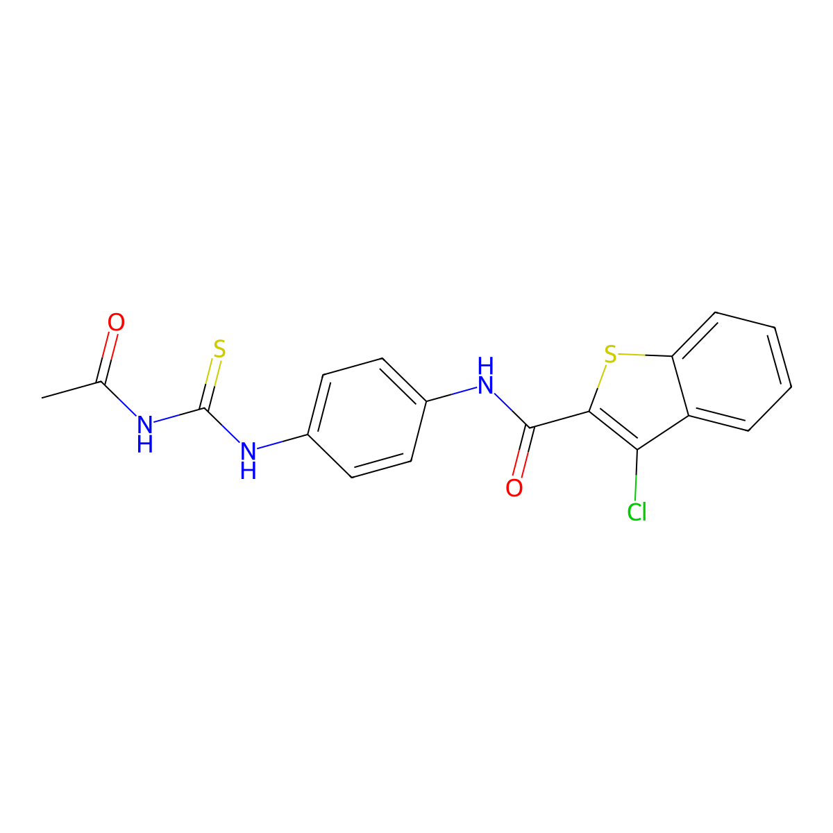 N-[4-(acetylcarbamothioylamino)phenyl]-3-chloro-1-benzothiophene-2-carboxamide molecular structure, CAS 640249-48-5