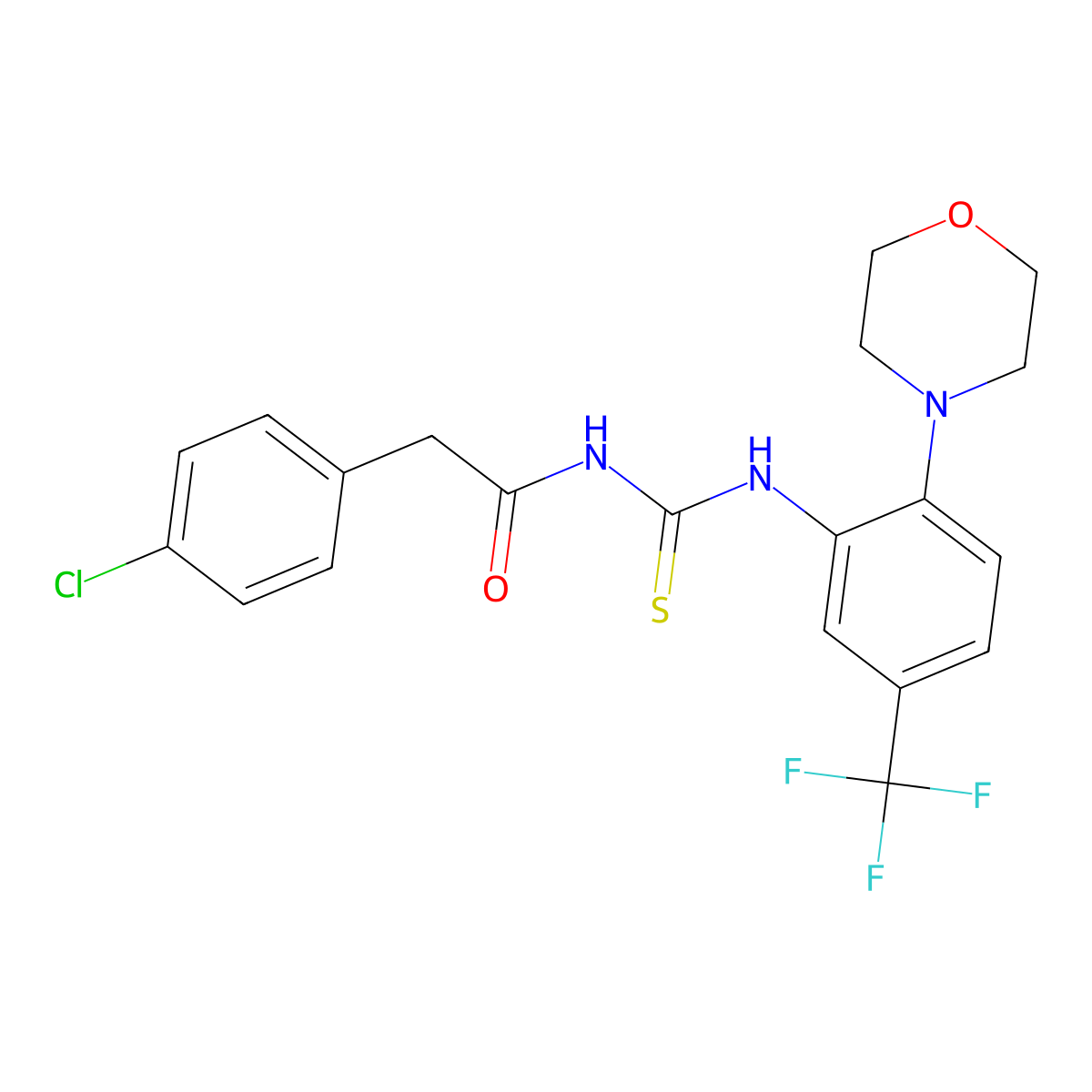 2-(4-chlorophenyl)-N-[[2-morpholin-4-yl-5-(trifluoromethyl)phenyl]carbamothioyl]acetamide molecular structure, CAS 640252-74-0