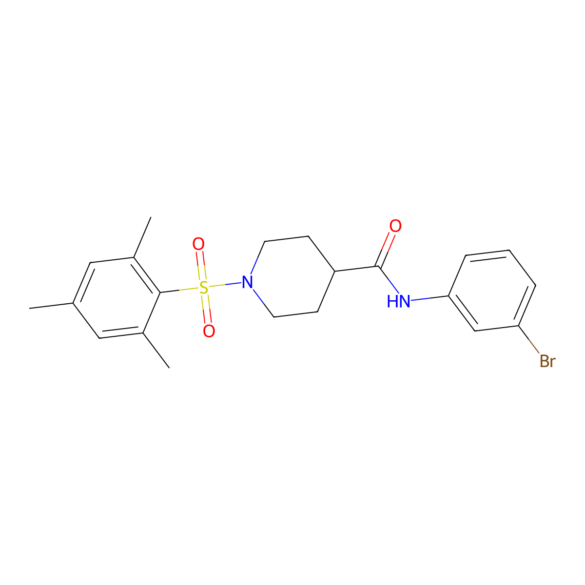 N-(3-bromophenyl)-1-(2,4,6-trimethylphenyl)sulfonylpiperidine-4-carboxamide molecular structure, CAS 640254-44-0