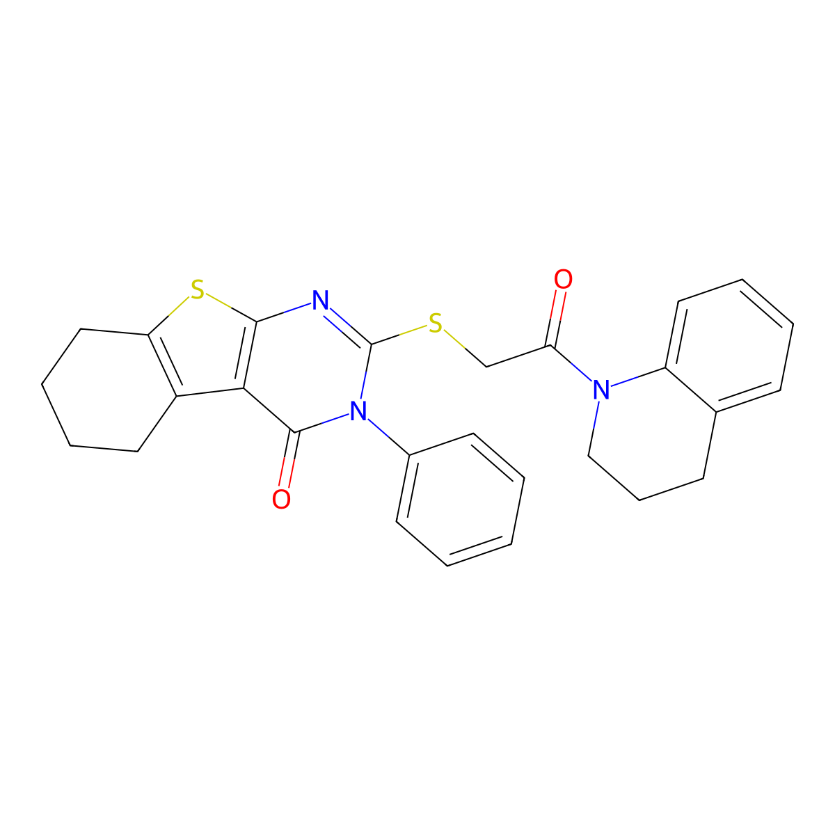 2-[2-(3,4-dihydro-2H-quinolin-1-yl)-2-oxoethyl]sulfanyl-3-phenyl-5,6,7,8-tetrahydro-[1]benzothiolo[2,3-d]pyrimidin-4-one molecular structure, CAS 640257-14-3