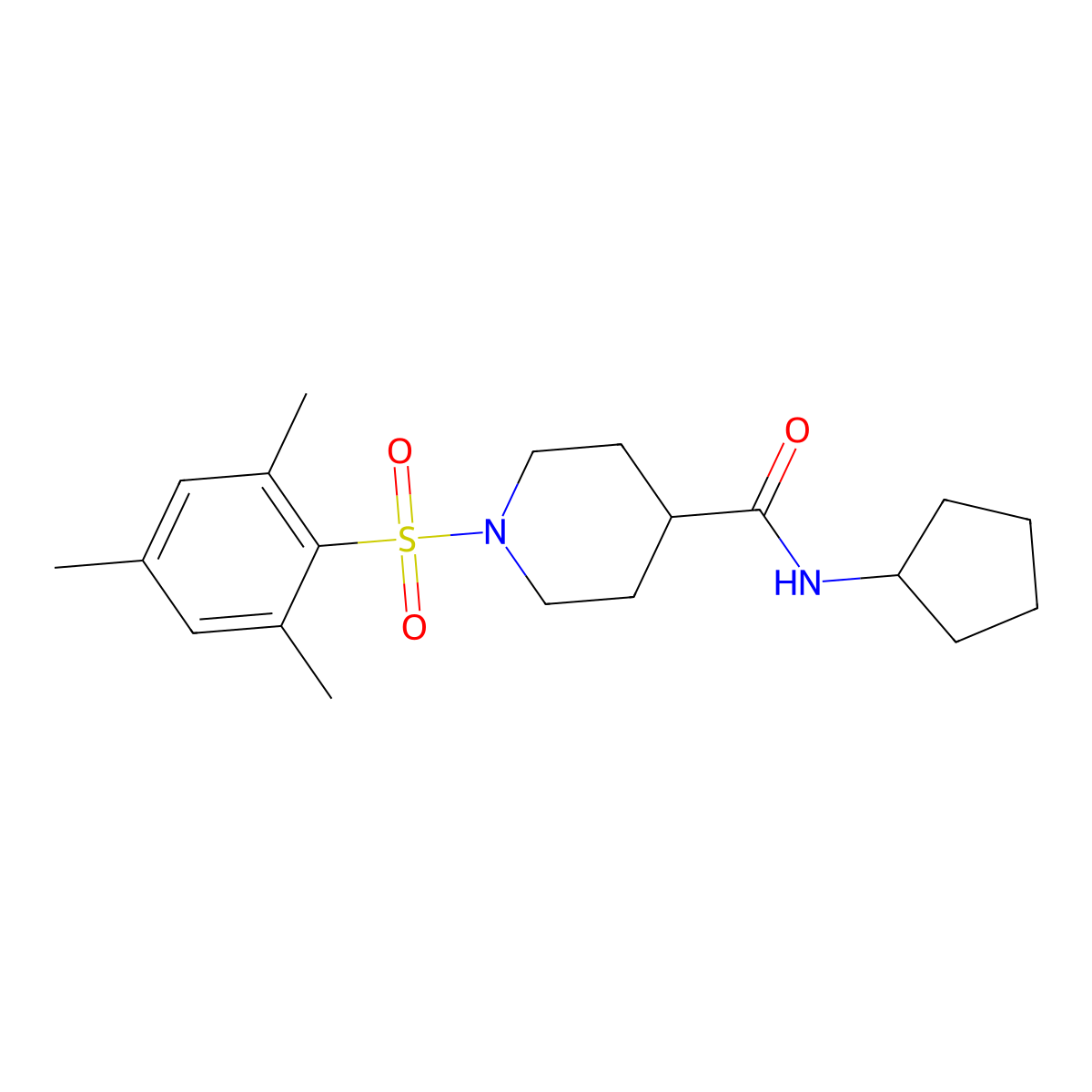 N-cyclopentyl-1-(2,4,6-trimethylbenzenesulfonyl)piperidine-4-carboxamide molecular structure, CAS 640259-75-2
