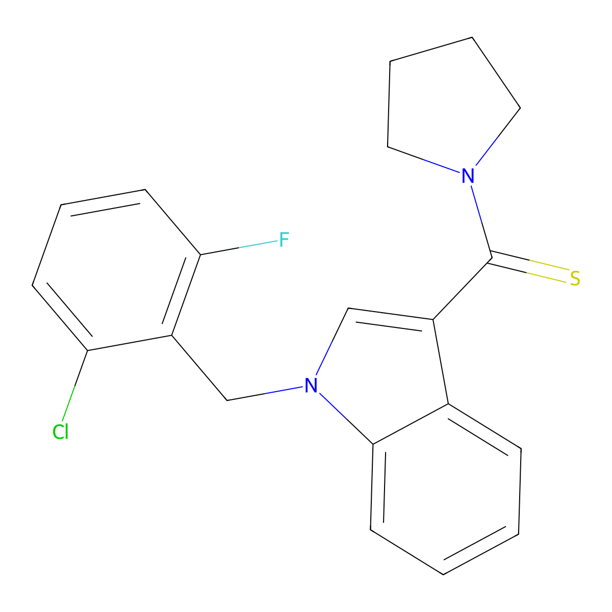 [1-[(2-Chloro-6-fluorophenyl)methyl]indol-3-yl]-pyrrolidin-1-ylmethanethione molecular structure, CAS 640261-20-7