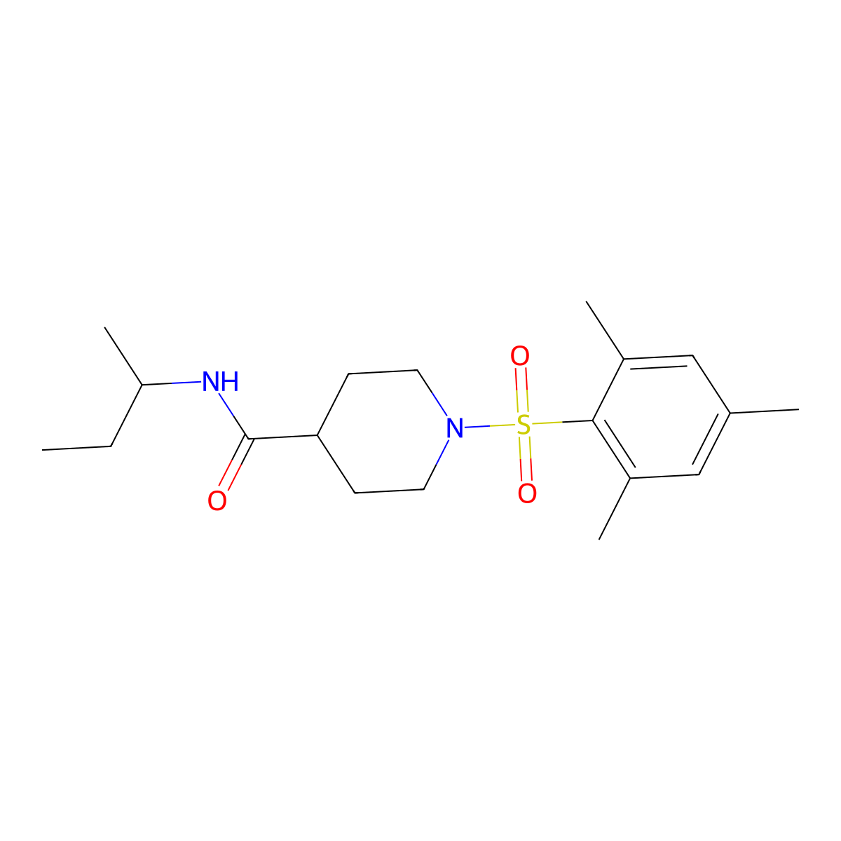 N-butan-2-yl-1-(2,4,6-trimethylphenyl)sulfonylpiperidine-4-carboxamide molecular structure, CAS 640261-24-1