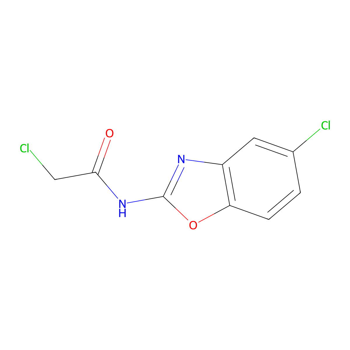 Benzoxazole, 5-chloro-2-(2-chloroacetamido)- molecular structure, CAS 64037-18-9