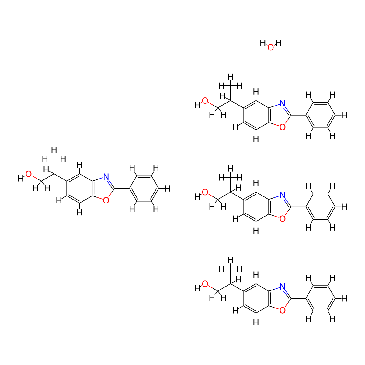 5-Benzoxazoleethanol, beta-methyl-2-phenyl-, hydrate (4:1) molecular structure, CAS 64037-27-0
