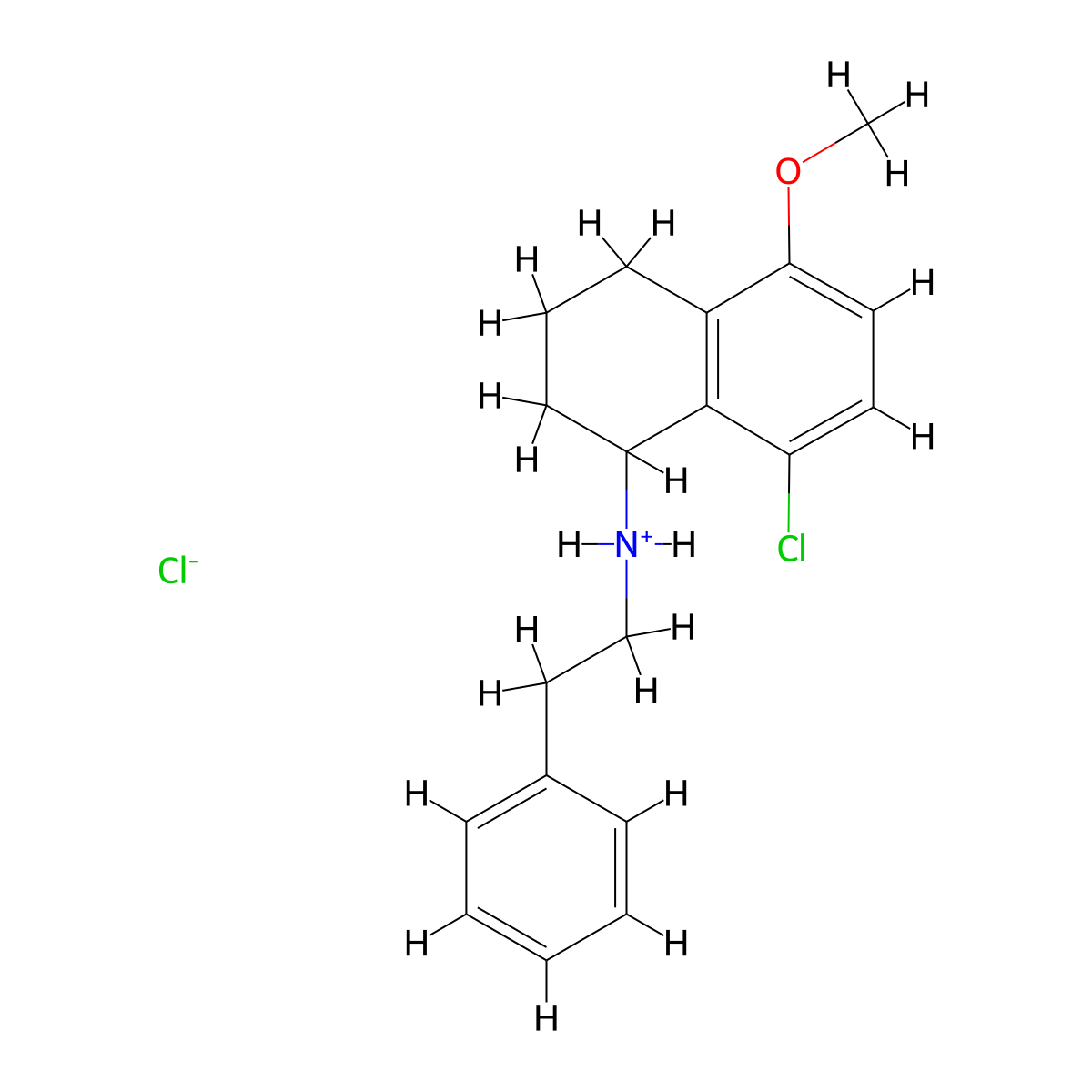1-Naphthylamine, 1,2,3,4-tetrahydro-8-chloro-5-methoxy-N-phenethyl-, hydrochloride molecular structure, CAS 64037-78-1