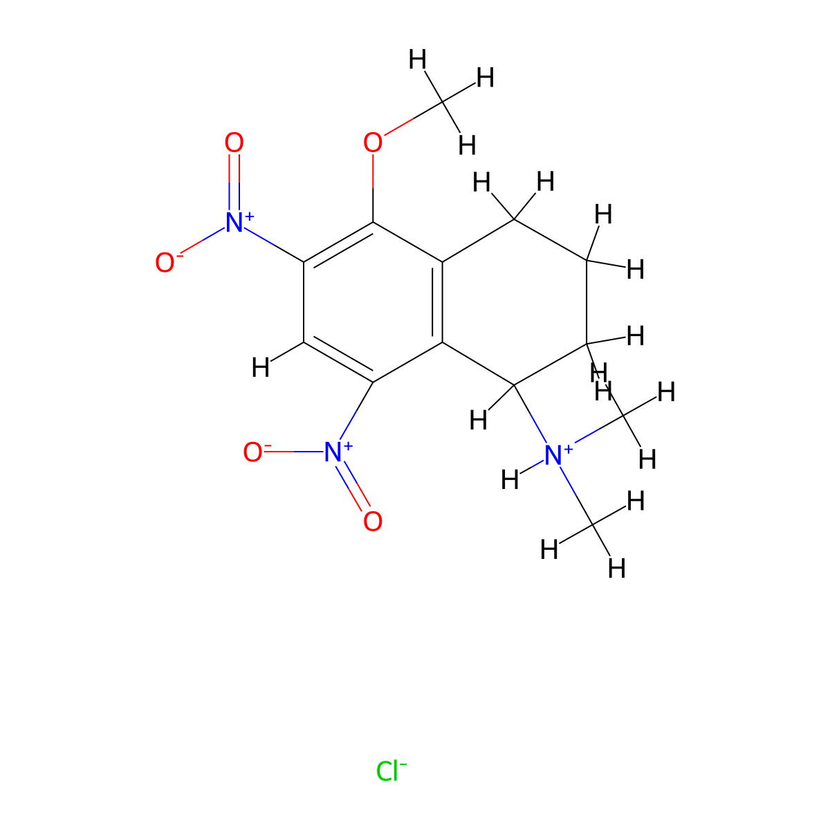 1-Naphthylamine, 1,2,3,4-tetrahydro-N,N-dimethyl-6,8-dinitro-5-methoxy-, hydrochloride molecular structure, CAS 64037-82-7