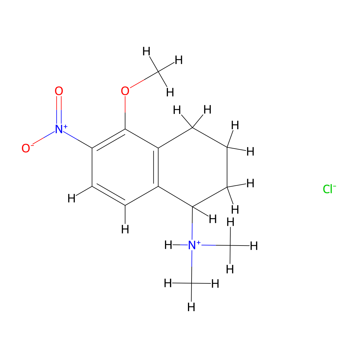 1-Naphthylamine, 1,2,3,4-tetrahydro-N,N-dimethyl-5-methoxy-6-nitro-, hydrochloride molecular structure, CAS 64037-89-4