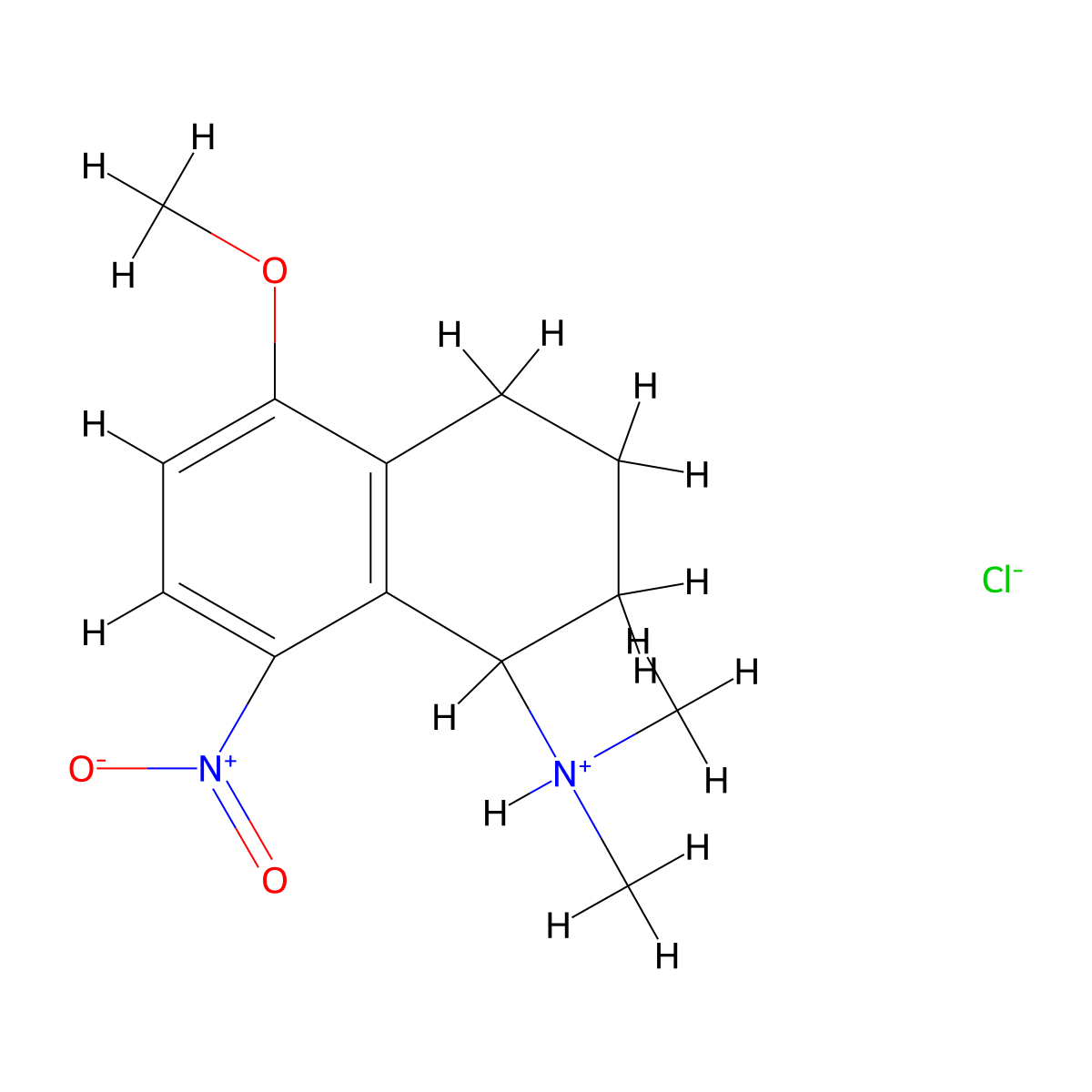 1-Naphthylamine, 1,2,3,4-tetrahydro-N,N-dimethyl-5-methoxy-8-nitro-, hydrochloride molecular structure, CAS 64037-90-7