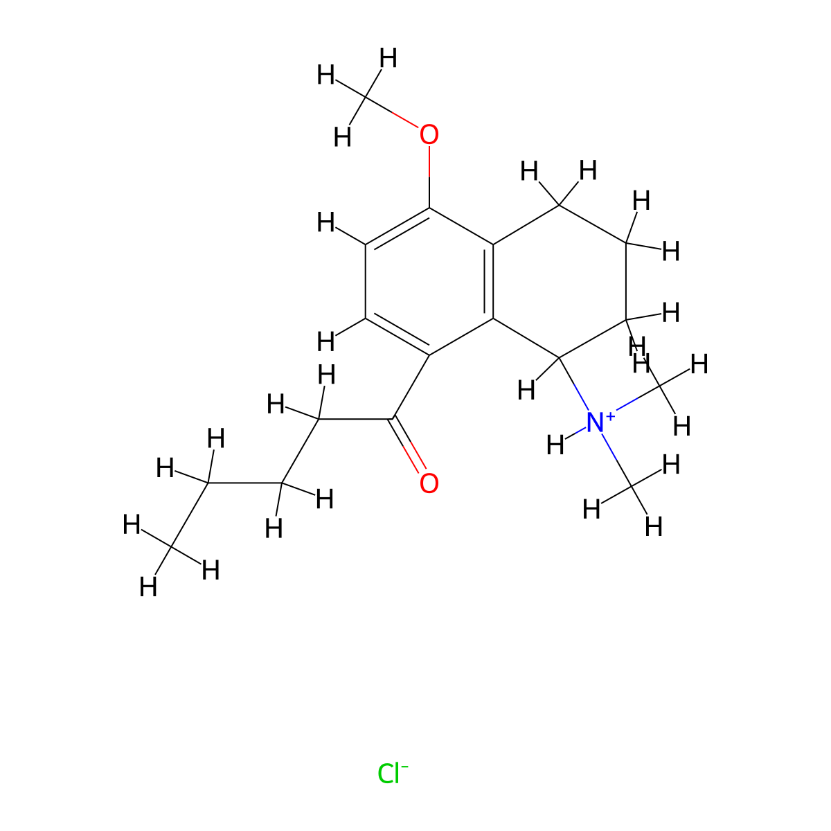 1-Naphthylamine, 1,2,3,4-tetrahydro-N,N-dimethyl-5-methoxy-8-valeryl-, hydrochloride molecular structure, CAS 64037-92-9