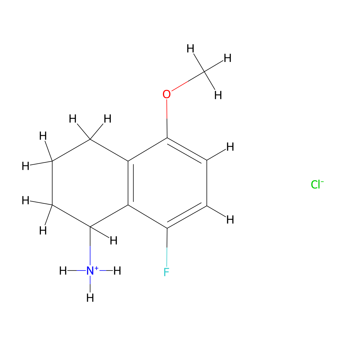 1-Naphthylamine, 1,2,3,4-tetrahydro-8-fluoro-5-methoxy-, hydrochloride molecular structure, CAS 64037-94-1