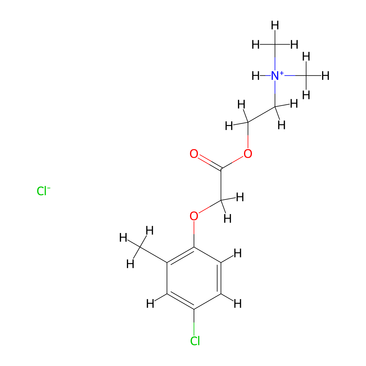 Acetic acid, 2-(4-chloro-2-methylphenoxy)-, 2-(dimethylamino)ethyl ester, hydrochloride (1:1) molecular structure, CAS 64046-49-7