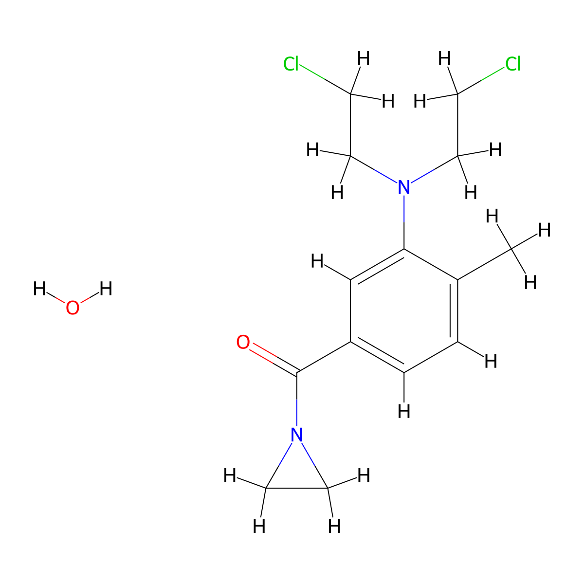 Ketone, aziridinyl 3-(bis(2-chloroethyl)amino)-p-tolyl, hydrate molecular structure, CAS 64047-52-5