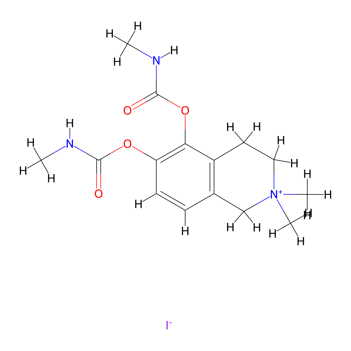 Isoquinolinium, 1,2,3,4-tetrahydro-5,6-dihydroxy-2,2-dimethyl-, iodide, bis(methylcarbamate) molecular structure, CAS 64047-63-8