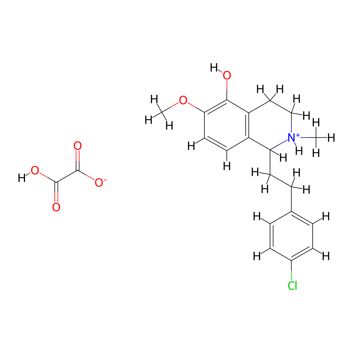 5-Isoquinolinol, 1,2,3,4-tetrahydro-1-(4-chlorophenethyl)-6-methoxy-2-methyl-, hydrogen oxalate molecular structure, CAS 64047-72-9