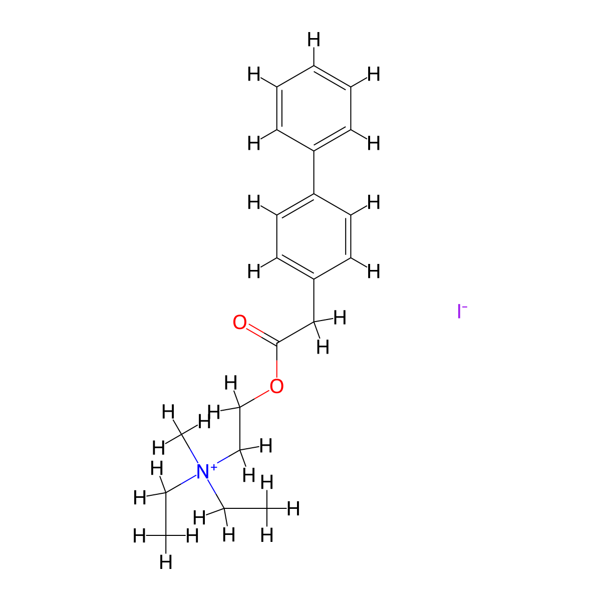 Ammonium, diethyl(2-hydroxyethyl)methyl-, iodide, 4-biphenylylacetate molecular structure, CAS 64048-45-9