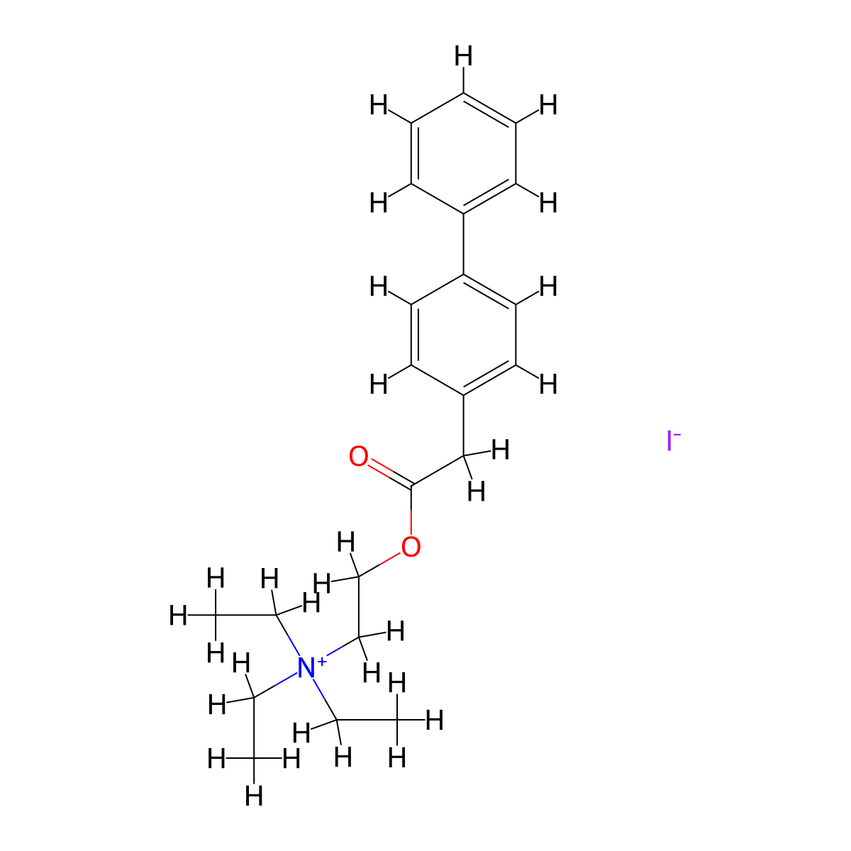 Ammonium, (2-hydroxyethyl)triethyl-, iodide, 4-biphenylylacetate molecular structure, CAS 64048-46-0