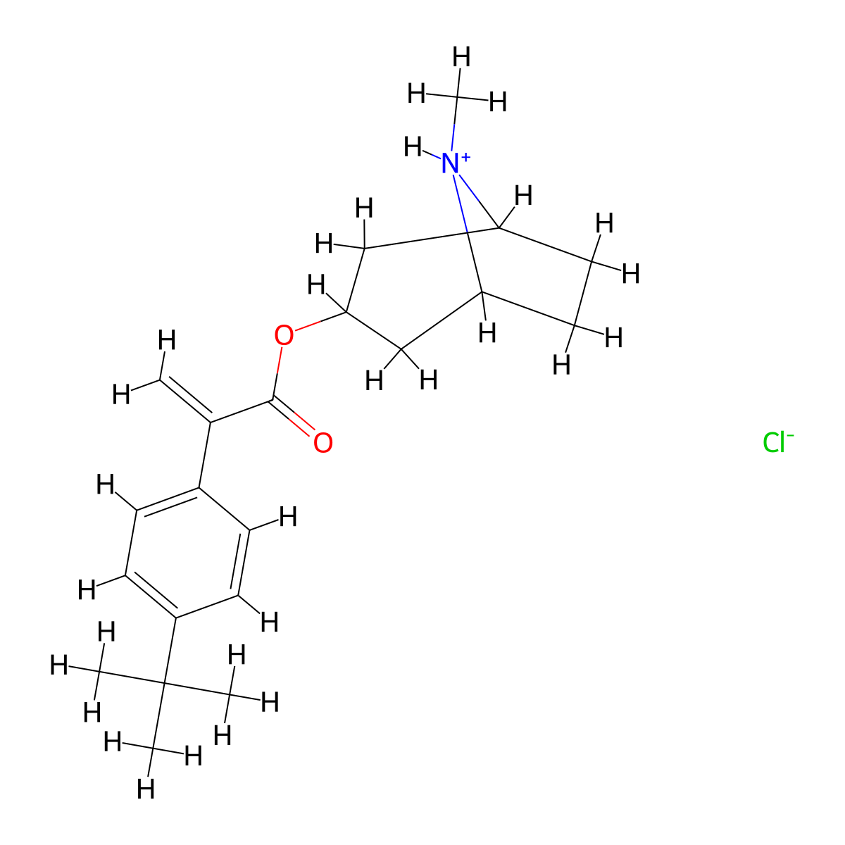 Atropic acid, 4'-tert-butyl-, 3-tropanyl ester, hydrochloride, hemihydrate molecular structure, CAS 64048-72-2