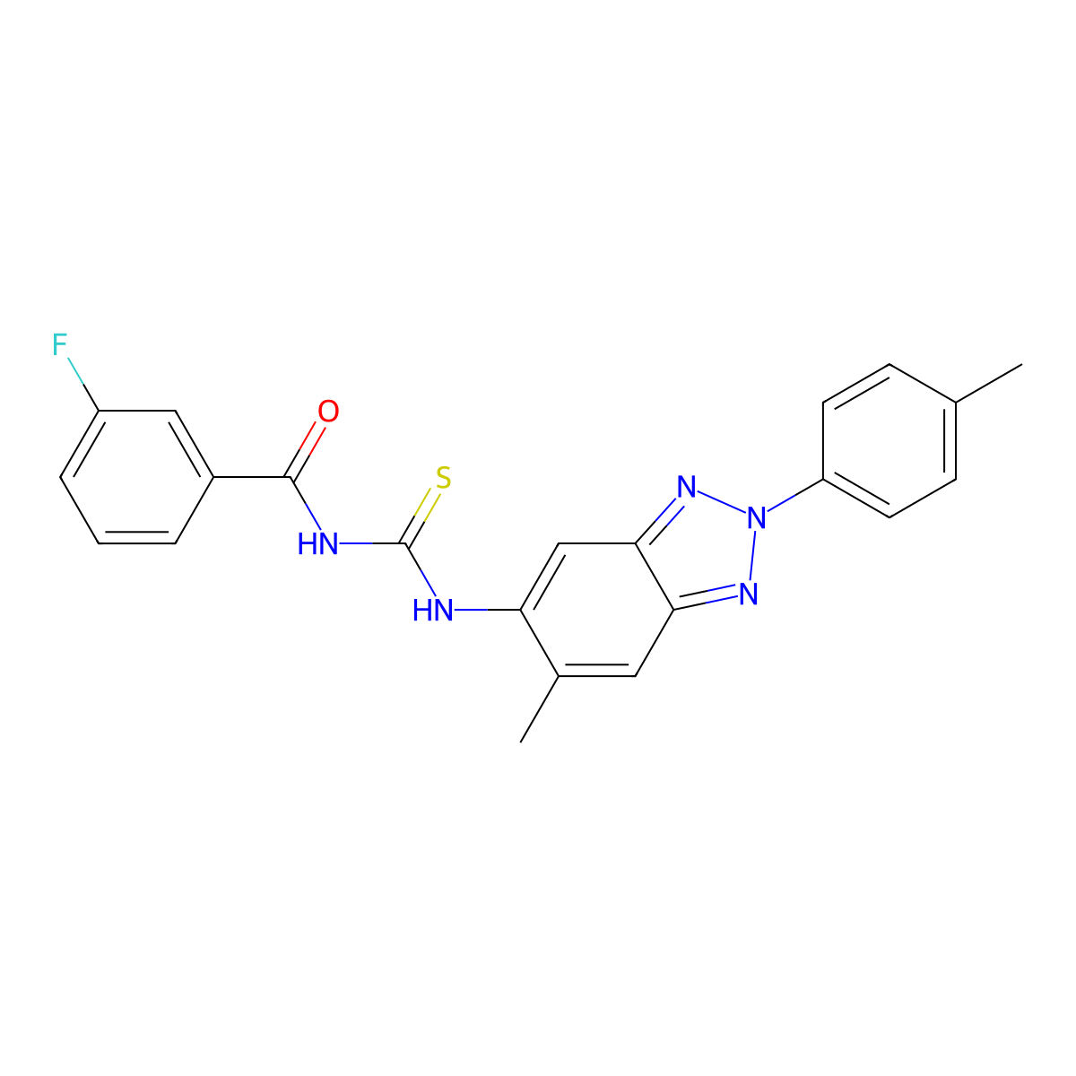 3-fluoro-N-{[6-methyl-2-(4-methylphenyl)-2H-benzotriazol-5-yl]carbamothioyl}benzamide molecular structure, CAS 6405-32-9