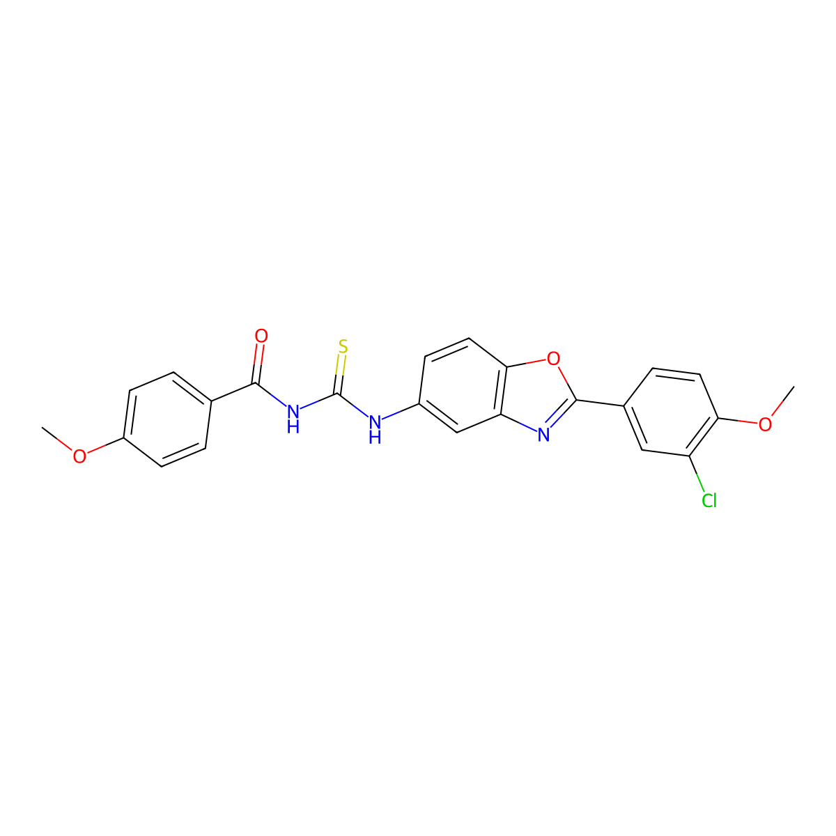 N-[[2-(3-chloro-4-methoxyphenyl)-1,3-benzoxazol-5-yl]carbamothioyl]-4-methoxybenzamide molecular structure, CAS 6405-72-7