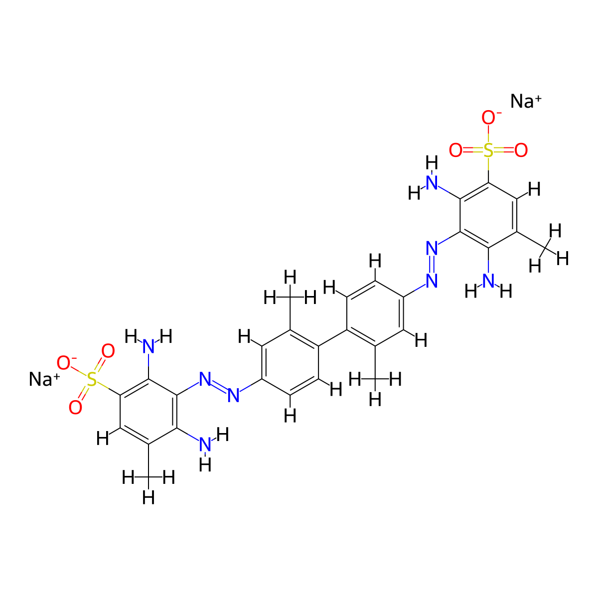 Benzenesulfonic acid, 3,3'-((3,3'-dimethyl(1,1'-biphenyl)-4,4'-diyl)bis(2,1-diazenediyl))bis(2,4-diamino-5-methyl-, sodium salt (1:2) molecular structure, CAS 6405-94-3