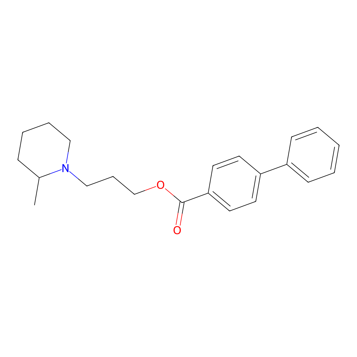 Benzoic acid, p-phenyl-, 3-(2'-methylpiperidino)propyl ester molecular structure, CAS 64050-41-5