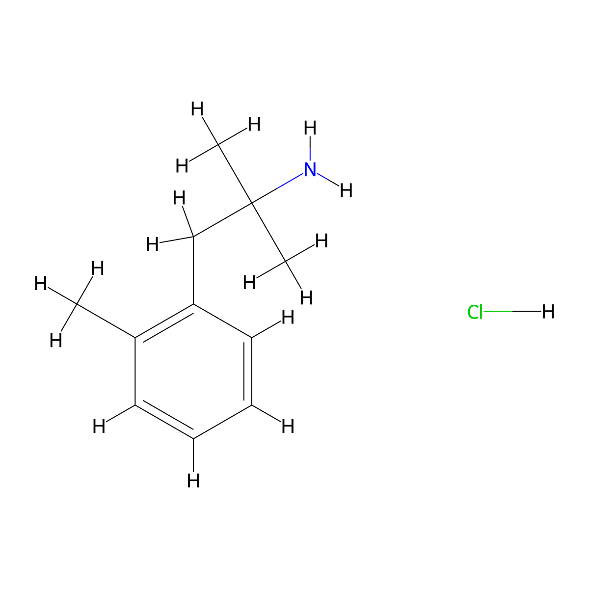 2-Methyl-1-(2-methylphenyl)propan-2-amine--hydrogen chloride (1/1) molecular structure, CAS 64057-72-3