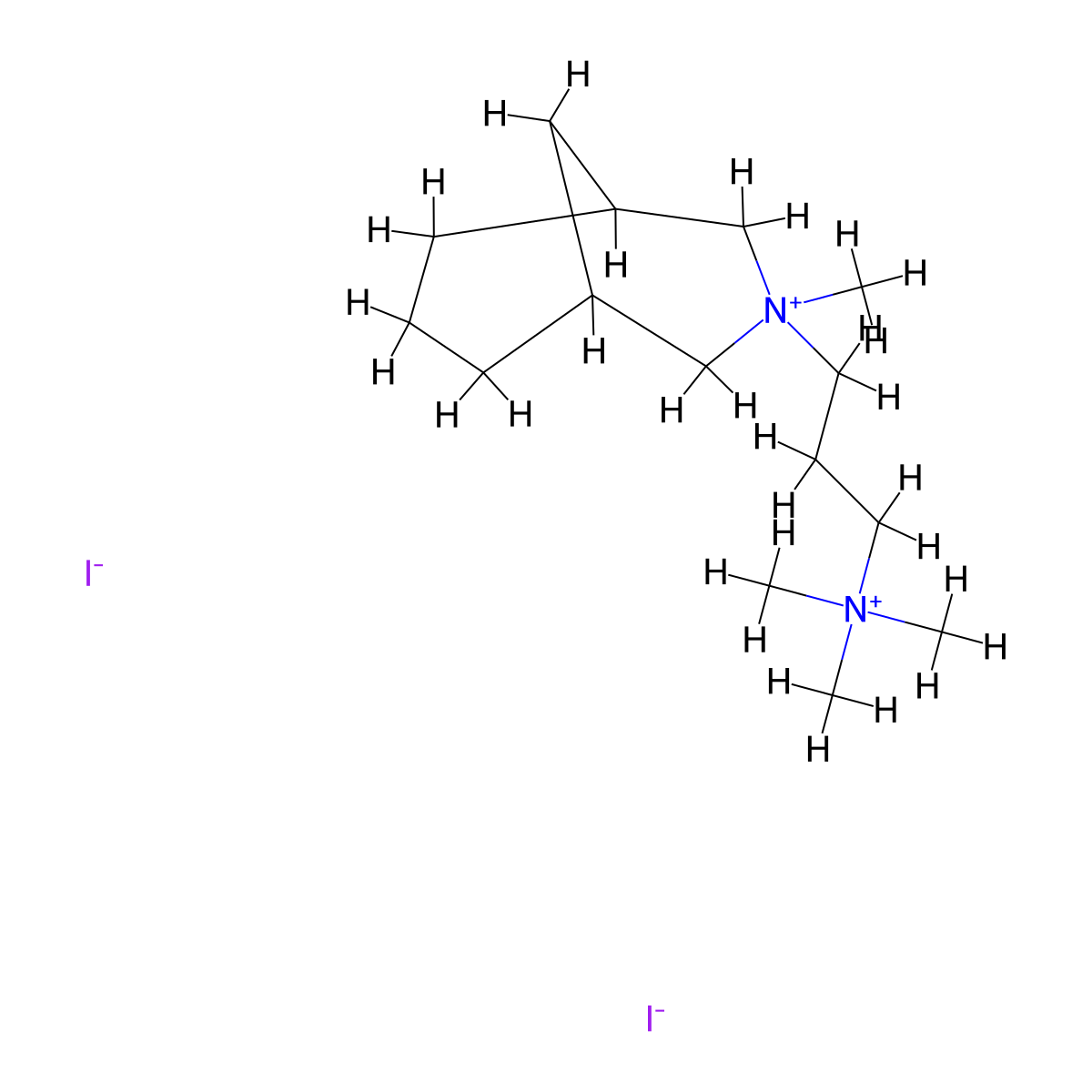 3-Azoniabicyclo(3.3.1)nonane, 3-methyl-3-(3-(trimethylammonio)propyl)-, diiodide molecular structure, CAS 64058-07-7