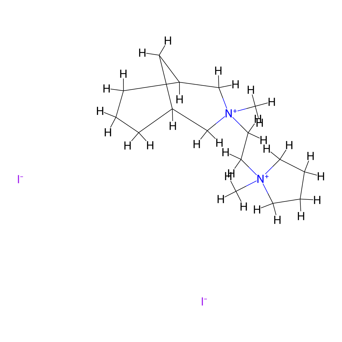 3-Azoniabicyclo(3.3.1)nonane, 3-methyl-3-(2-(1-methylpyrrolidinio)ethyl)-, diiodide molecular structure, CAS 64058-10-2