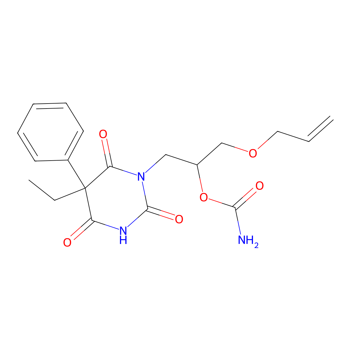 Barbituric acid, 1-(3-allyloxy-2-hydroxypropyl)-5-ethyl-5-phenyl-, carbamate (ester) molecular structure, CAS 64058-17-9