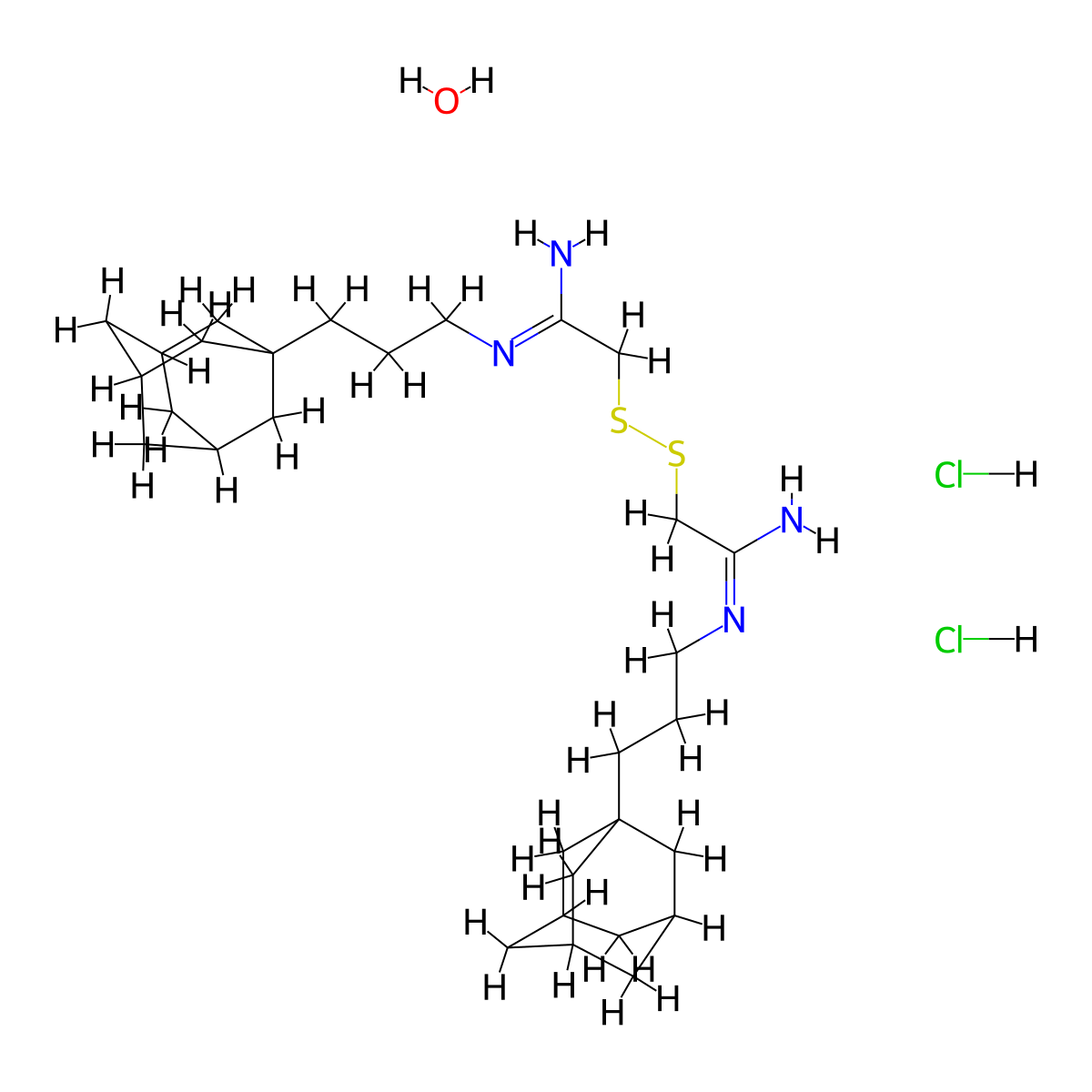 Acetamidine, 2,2'-dithiobis(N-(3-(1-adamantyl)propyl)-, dihydrochloride, hydrate molecular structure, CAS 64058-79-3