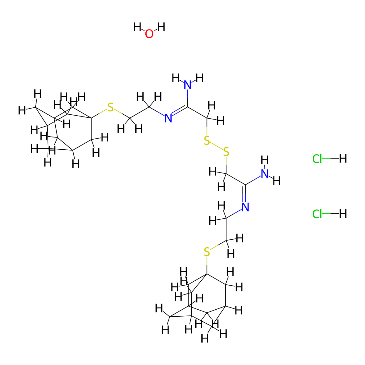 Acetamidine, 2,2'-dithiobis(N-(2-(1-adamantylthio)ethyl)-, dihydrochloride, hydrate molecular structure, CAS 64058-80-6