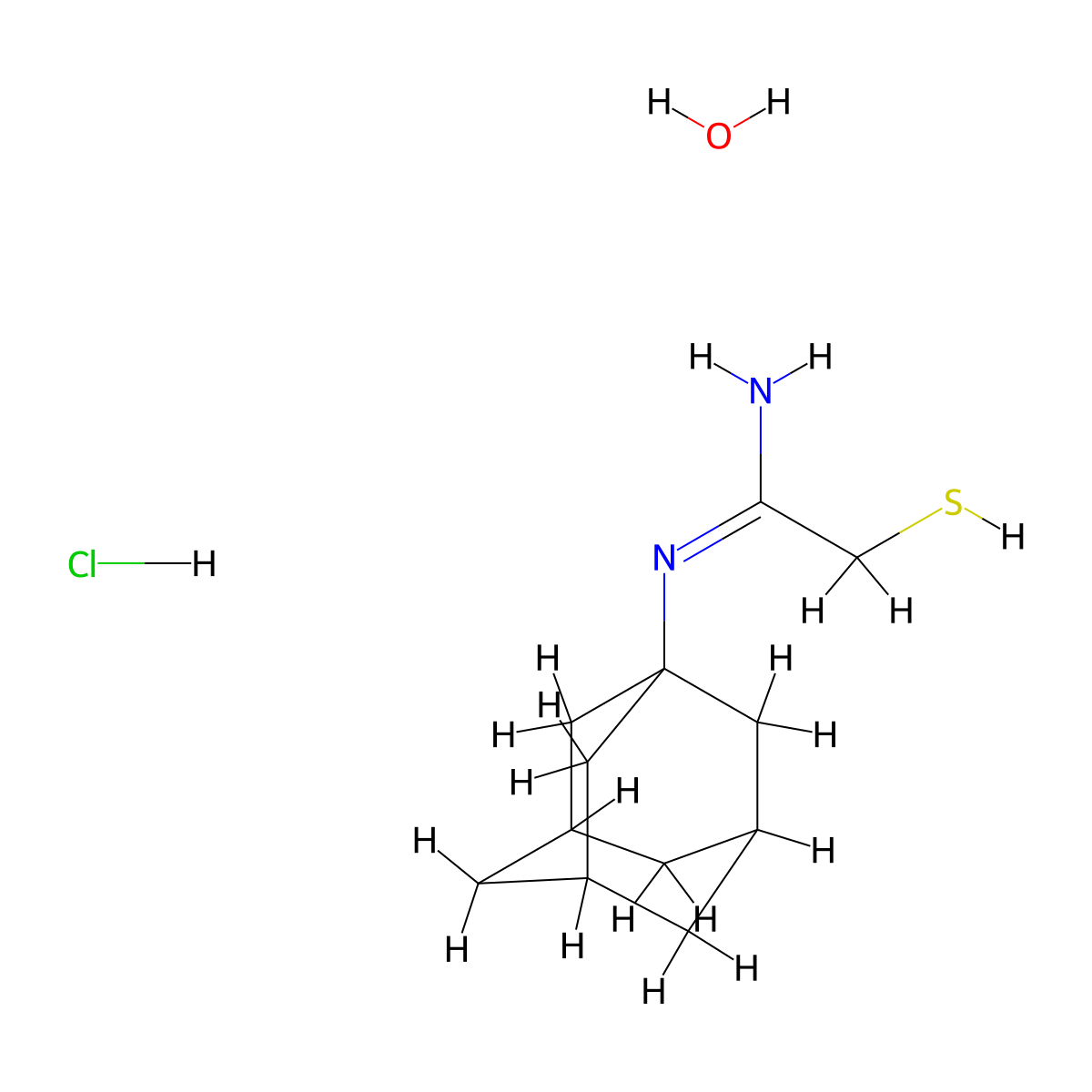 Acetamidine, N-(1-adamantyl)-2-mercapto-, hydrochloride, hydrate molecular structure, CAS 64058-95-3