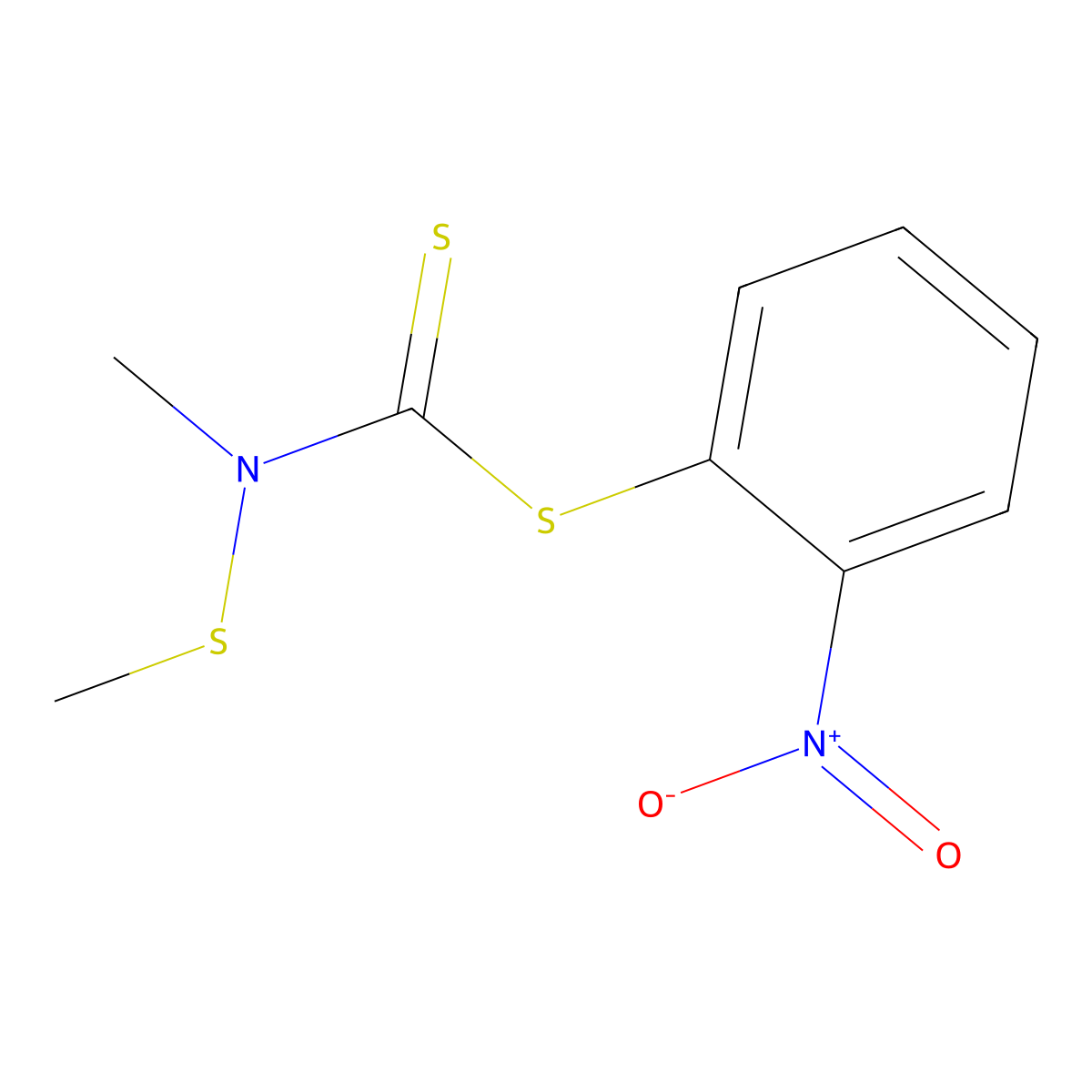 Carbamic acid, N-methyl-N-(methylthio)dithio-, 2-nitrophenyl ester molecular structure, CAS 64059-04-7