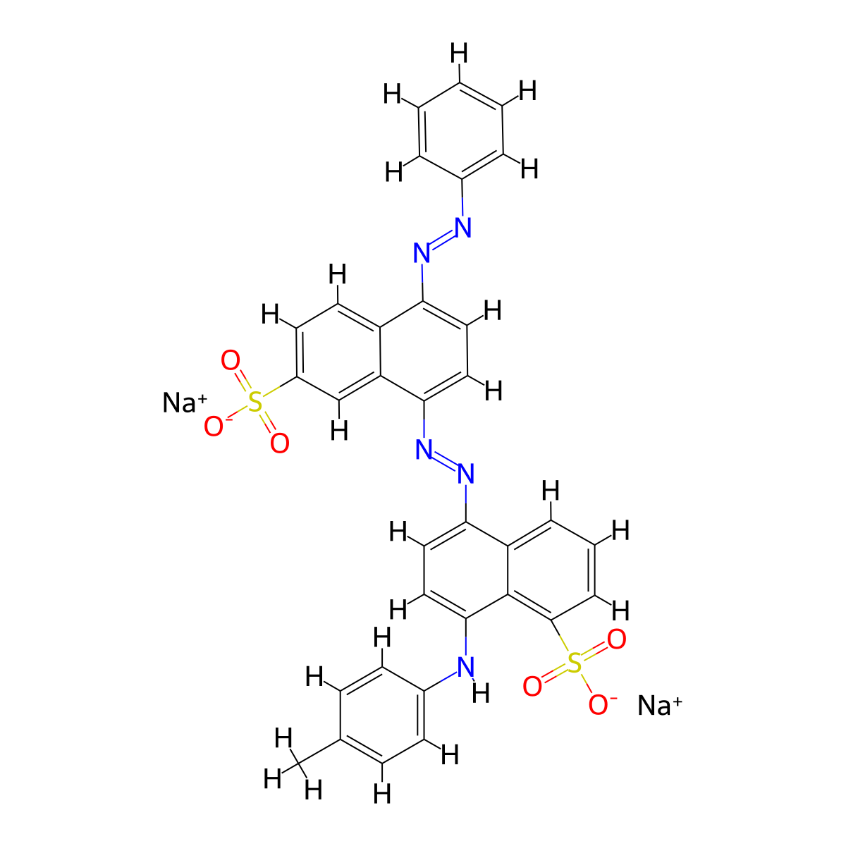Disodium 8-((4-methylphenyl)amino)-5-((4-(phenylazo)-7-sulphonatonaphthyl)azo)naphthalenesulphonate molecular structure, CAS 6406-32-2