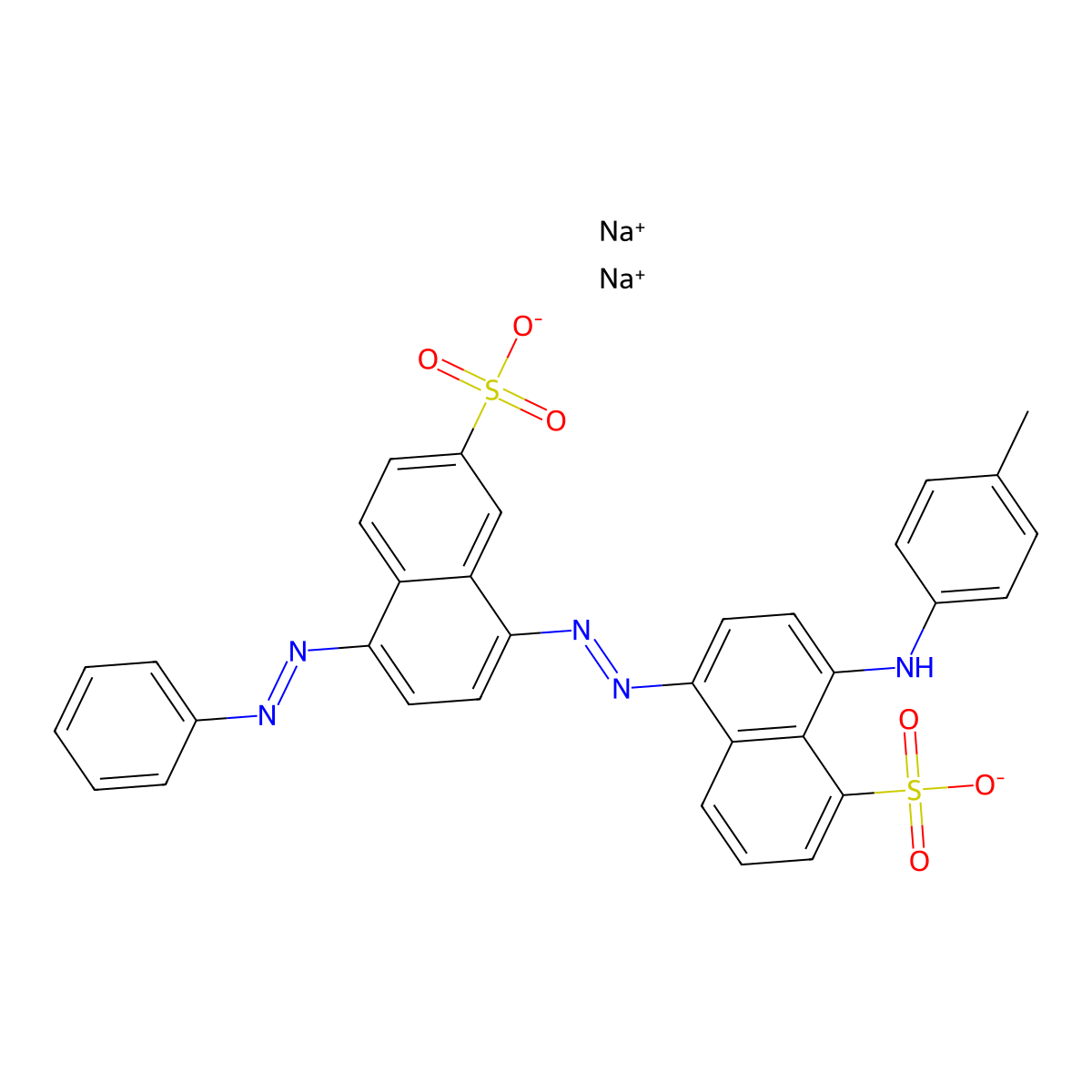 Disodium 8-((4-methylphenyl)amino)-5-((4-(phenylazo)-7-sulphonatonaphthyl)azo)naphthalenesulphonate molecular structure, CAS 6406-32-2