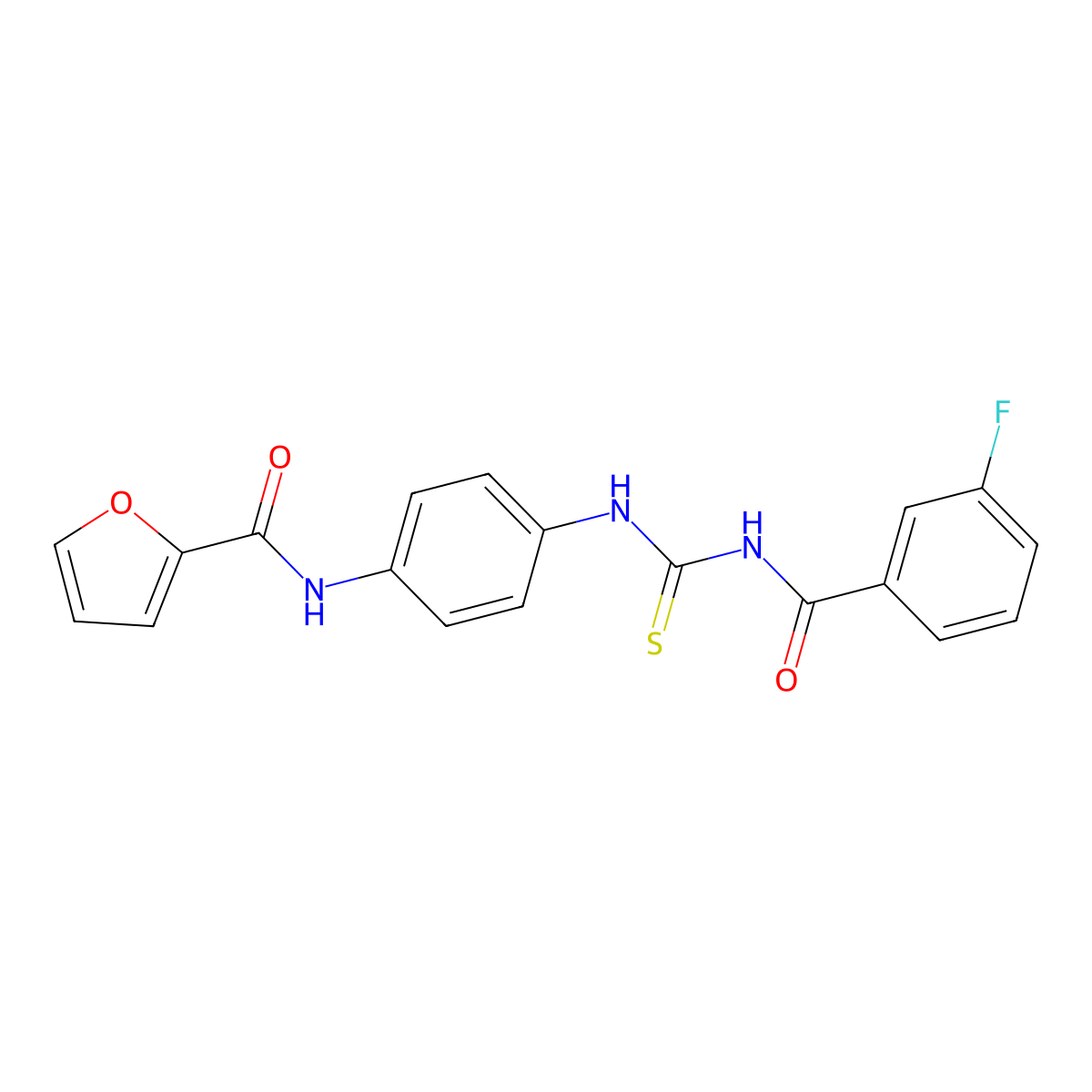 N-[4-[(3-fluorobenzoyl)carbamothioylamino]phenyl]furan-2-carboxamide molecular structure, CAS 6406-38-8