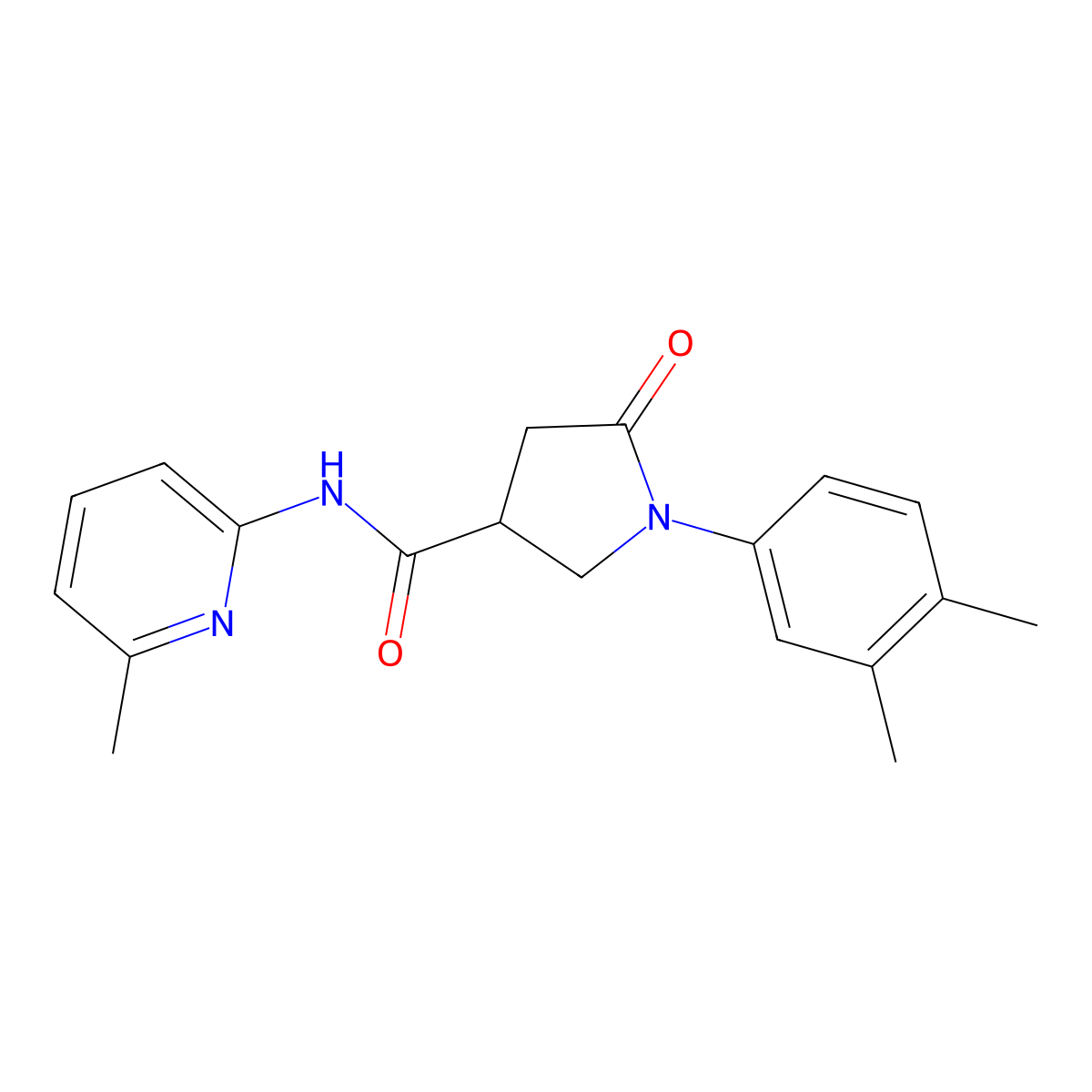 1-(3,4-dimethylphenyl)-N-(6-methylpyridin-2-yl)-5-oxopyrrolidine-3-carboxamide molecular structure, CAS 640691-22-1