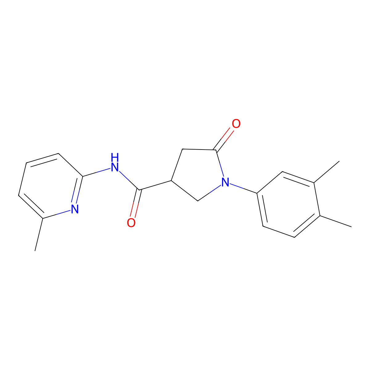 1-(3,4-dimethylphenyl)-N-(6-methylpyridin-2-yl)-5-oxopyrrolidine-3-carboxamide molecular structure, CAS 640691-22-1