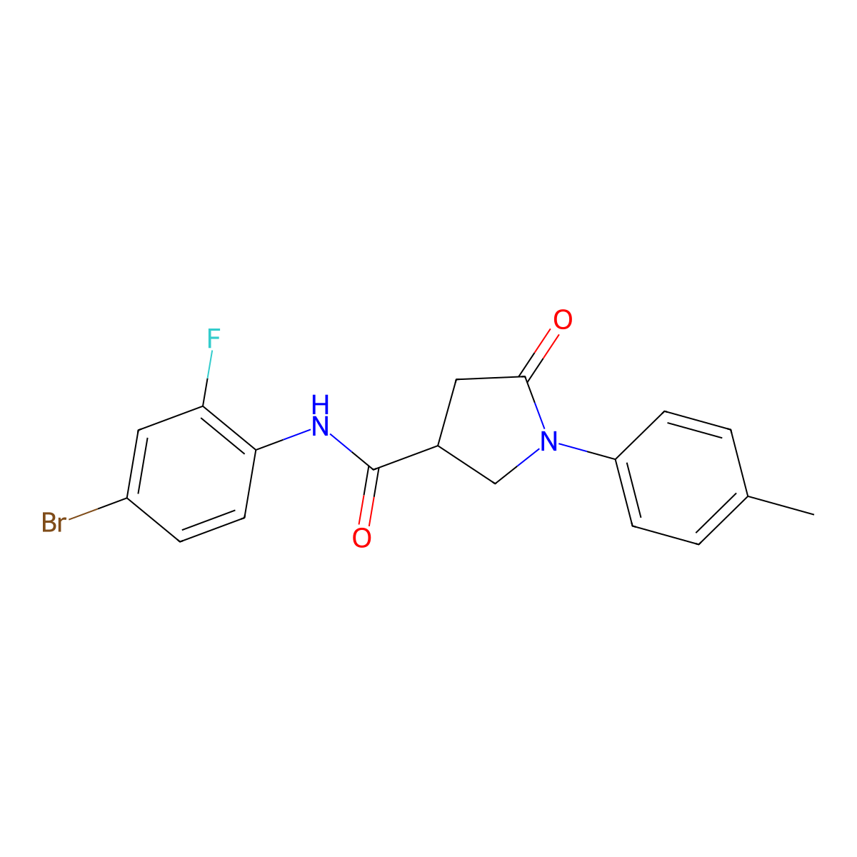 N-(4-bromo-2-fluorophenyl)-1-(4-methylphenyl)-5-oxopyrrolidine-3-carboxamide molecular structure, CAS 640695-24-5