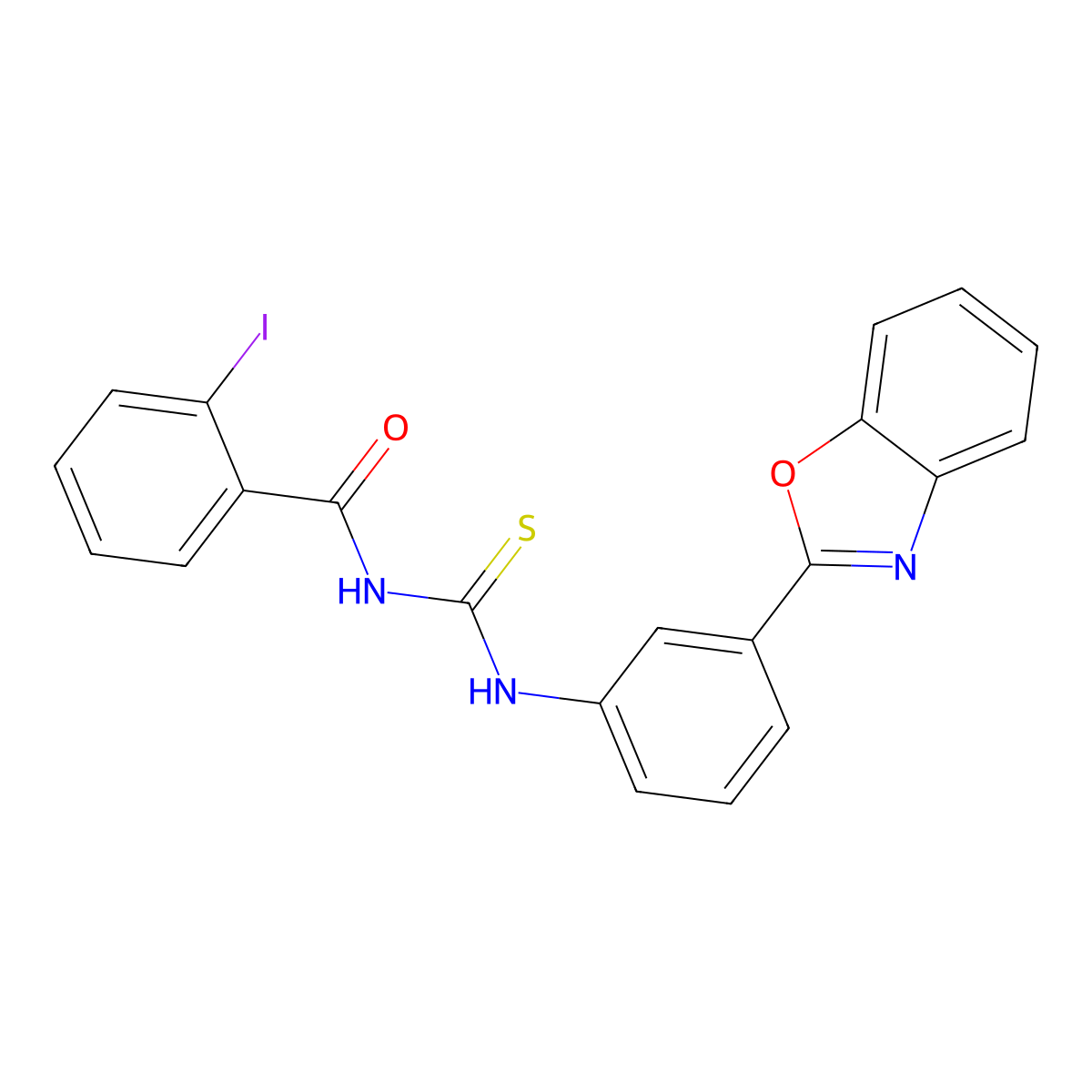 N-[(3-Benzo[D]oxazol-2-ylphenyl)thiocarbamoyl]-2-iodo-benzamide molecular structure, CAS 6407-57-4