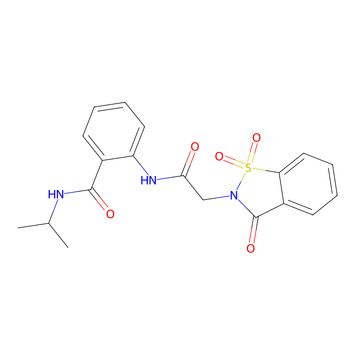 2-{[(1,1-dioxido-3-oxo-1,2-benzisothiazol-2(3H)-yl)acetyl]amino}-N-isopropylbenzamide molecular structure, CAS 640714-06-3